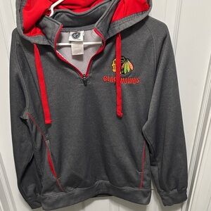 NHL Blackhawks Gray and Red Zip-Up Sweater